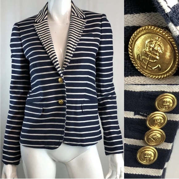 J. Crew Jackets & Blazers - J Crew Schoolboy Womens Blazer Jacket Sz 4 Linen Gold Buttons Preppy Classic
